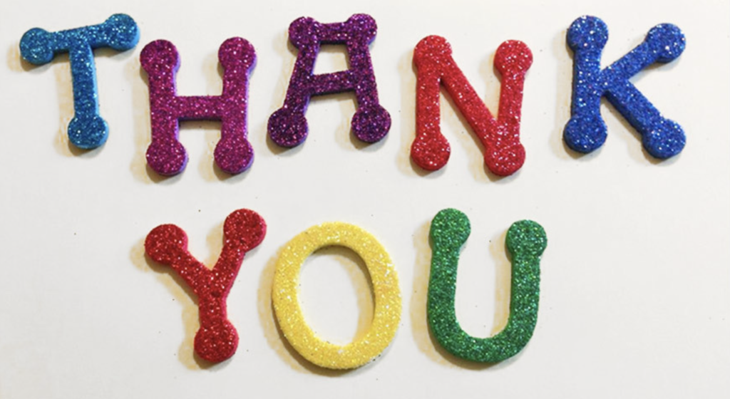 THANK YOU in glitter text
